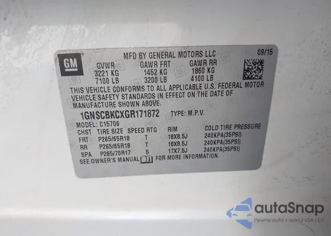 2016 Chevrolet Tahoe Lt from USA, damaged, VIN 1GNSCBKCXGR171872